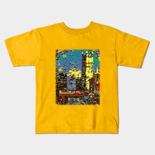 Pittsburgh Skyline / PPG / Smithfield Street Bridge original artwork by Tim Crowley Kids T-Shirt